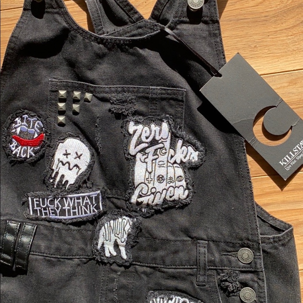 Killstar overalls black patched goth